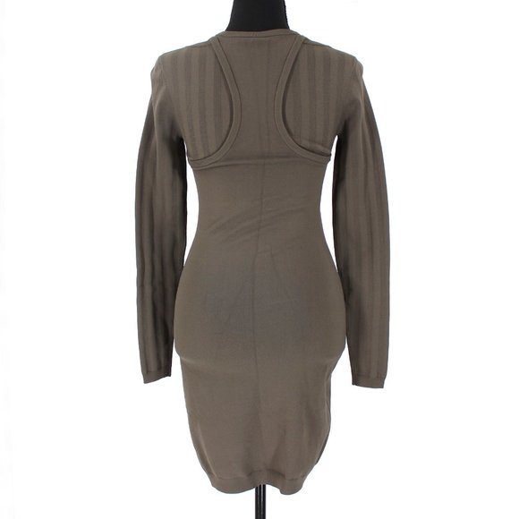 Alexander Wang Mesh Stripe Bi-Layer Long Sleeve Knit Mini Dress Moss X-Small NEW - Picture 5 of 9